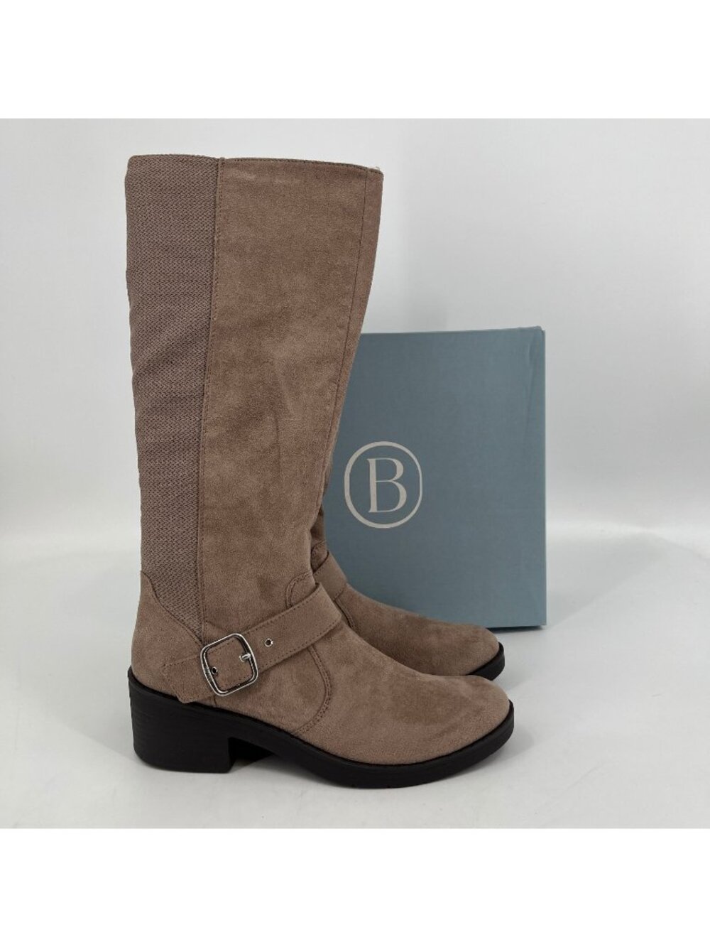 LifeStride Bzees Olympia Knee High Boots Latte Size 9M Fabric Zip Block Heel